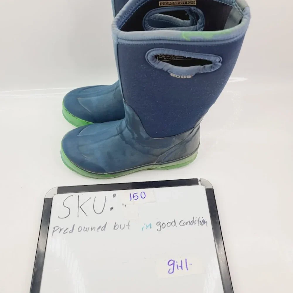 Bogs Girl's Navy Green Classic Mid-Calf‎ Rubber Outdoor Rain Boot Size 4